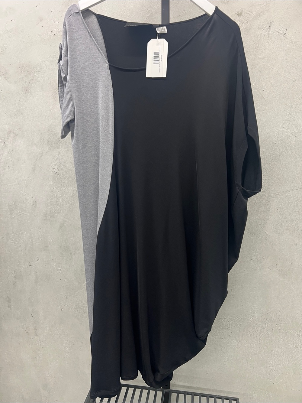 Asymmetric Two-Tone Midi Dress in Black and Gray